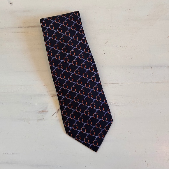 Gucci Exclusive Neck Tie Mens Geometric Pattern designBlueOrange 100% Silk